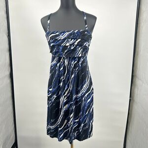 Soma Abstract Print Ruched Bodice Sundress Blue Black Small